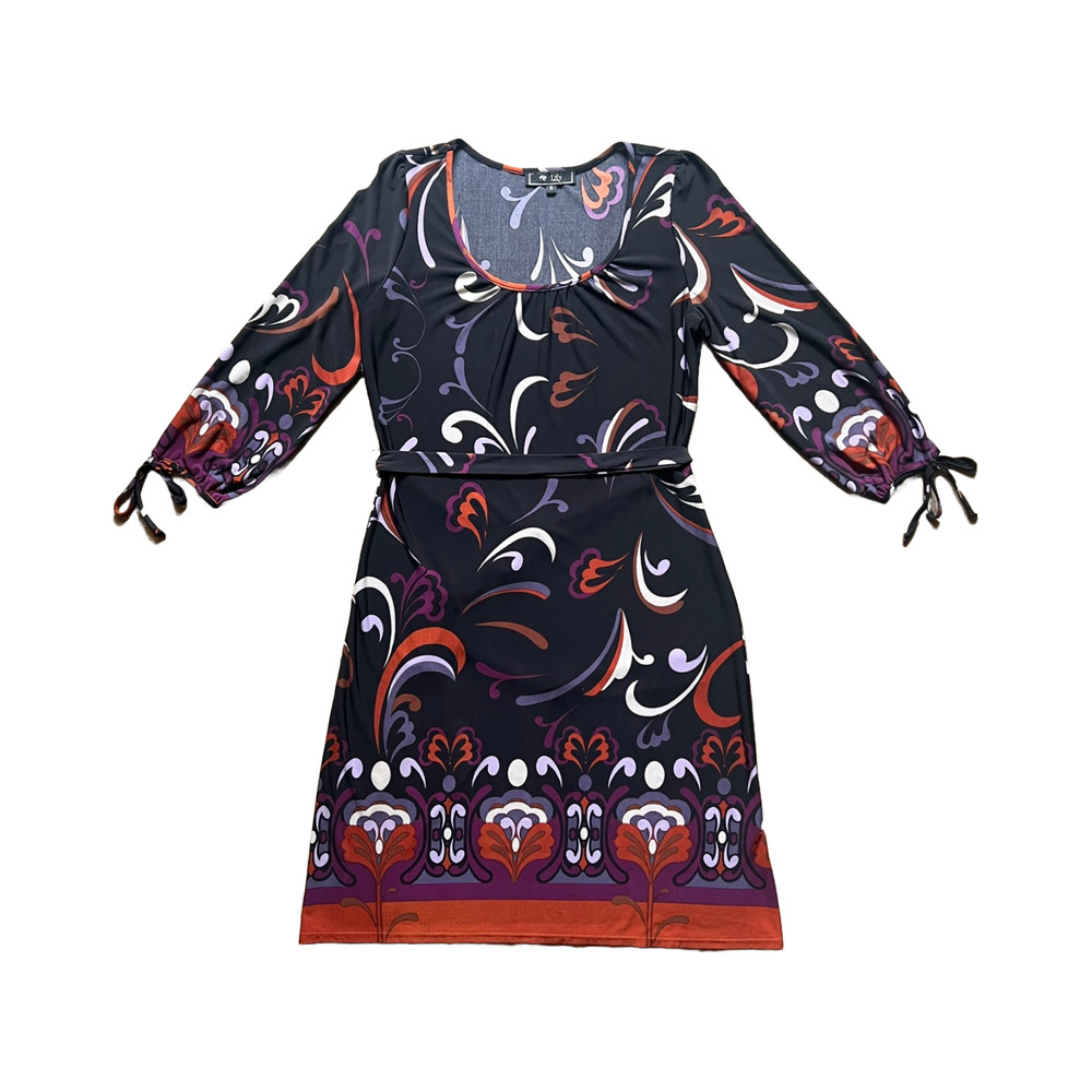 Lily 70s Inspired Shift Dress Swirl Pattern Mod Artsy Groovy Hippie Whimsigoth
